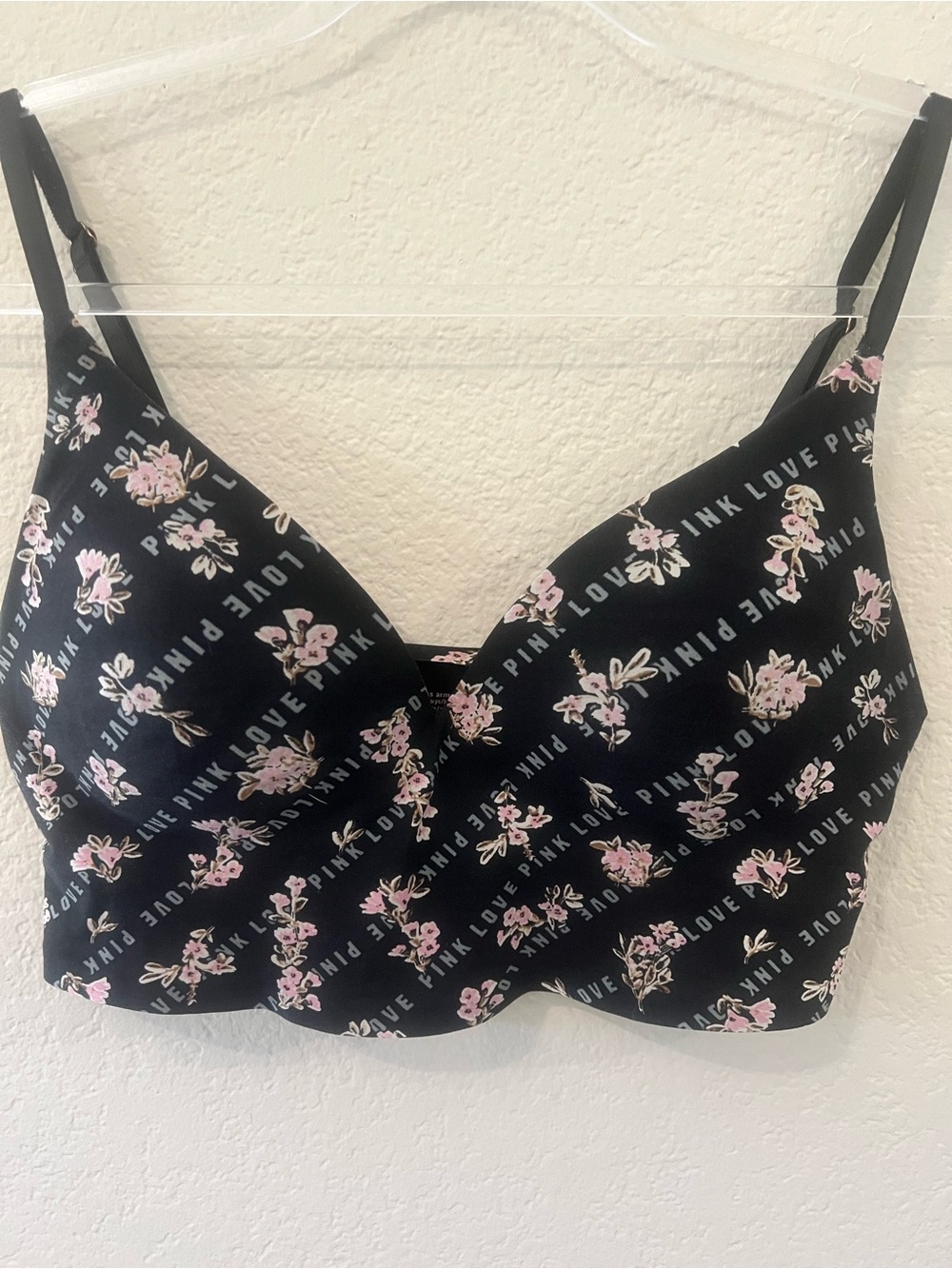 Victoria’s Secret PINK Wireless Push-Up Bra Floral Logo Y2K Coquette Sz M - Picture 2 of 4